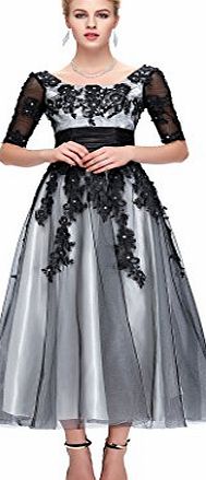 Yafex Women Evening Dress Half Sleeve Mid Calf Party Gown Prom Dresses (Plus Size 24, Black)