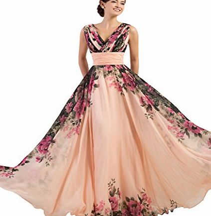 Yafex Women Floral Print Long Evening Dress Pink 20