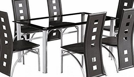 YAKOE  Dining Room Table Set And 6 Chairs Brand New, Faux Leather, Black