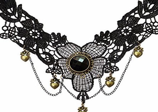 YAZILIND Collar Handmade Lolita Heart Drop Pendant Lace Choker Necklace Black Multi Chain