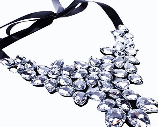 YAZILIND Crystal Flower Pendant Choker Necklace Ribbon Chain Chunky Collar Jewelry Bib Women Clear