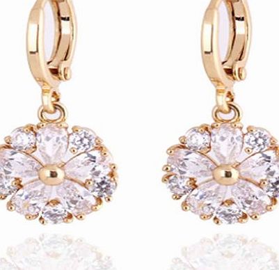 YAZILIND  Charming Flower Design 18K Gold Plated Inlay Clear Cubic Zirconia Dangle Drop Earrings for Women