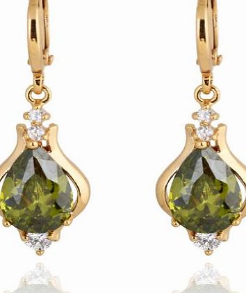 YAZILIND  Elegant Unique Design 18K Gold Plated Inlay Teardrop Green Cubic Zirconia Dangle Drop Earrings for Women
