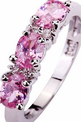 YAZILIND  Womens Ring with Oval Cut Pink White Sapphire Gemstone Silver Ring Size S