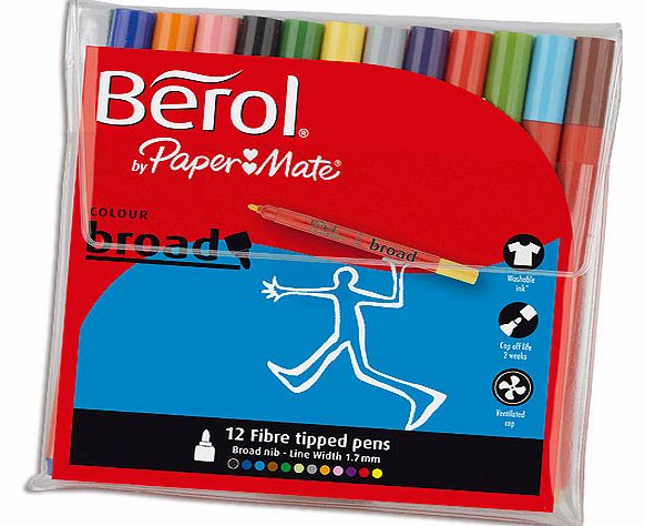 Yellow Moon Berol Colourbroad Fibre Tip Pens - Pack of 12