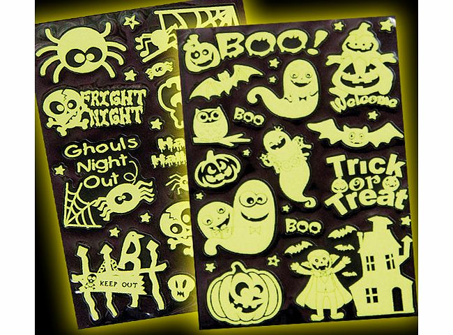 Yellow Moon Halloween Glow in the Dark Stickers - Pack of 40