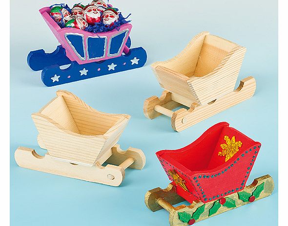 Yellow Moon Mini Wooden Sleighs - Pack of 4