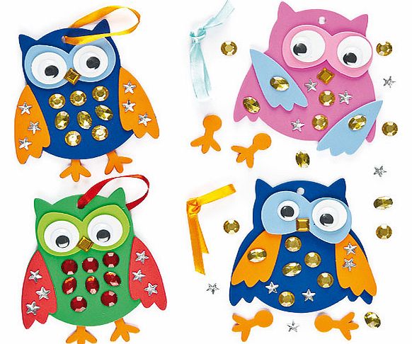 Yellow Moon Owl Jewel Decoration Kits - Pack of 3