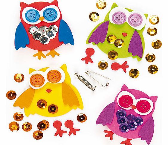 Yellow Moon Sequin Owl Badge Kits - Pack of 4
