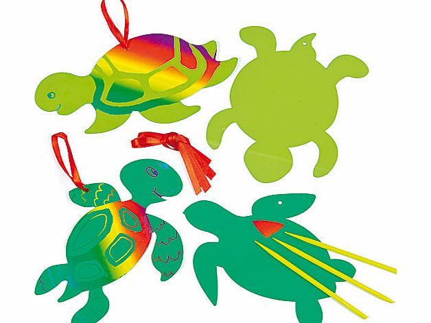 Yellow Moon Turtle Scratch Art Decorations - Pack of 10
