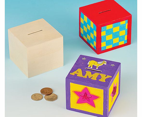 Yellow Moon Wooden Cube Money Boxes - Pack of 2