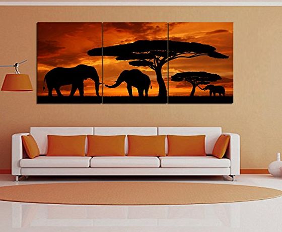 Yesurprise Large Canvas Wall Art Pictures for Contemporary Home Decor Print, Kitchen, Room,Living Room DIY Decoration Sunset Trees Elephants