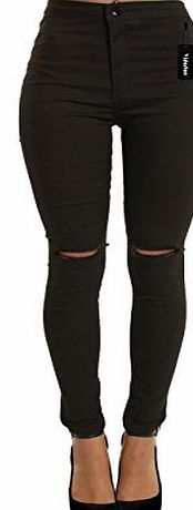 Yidarton Women High Rise Waist Skinny Jeans Casual Sexy Ripped Knee Ladies Stretch Denim Trousers(Black,M)