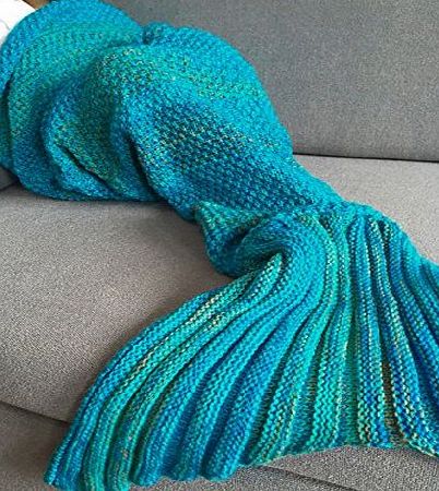 YiZYiF Kids Girls Mermaid Tail Blanket Cosyplay Handcrafted Crochet Knitted Wrap Blanket Fancy Dress Sleeping Bag (Children One Size, Blue fits 4-7 Years)