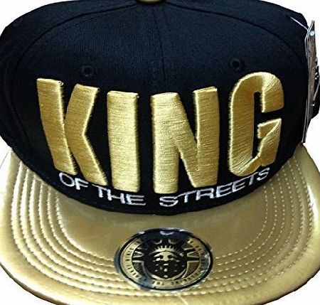 YLD King Of The Streets Snapback Caps, Flat Peaks Hip Hop Top Unisex Baseball Hats (One Size, Black/Gold)