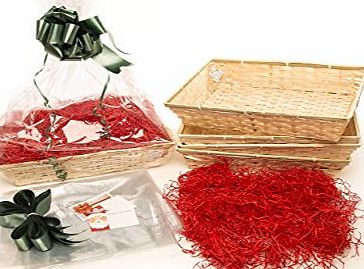 Your Gift Basket Bumper Pack of 5 - Beale Large Basket, Red Shred, Green Bow - Christmas Gift Kit