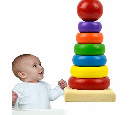 Zeagoo Funny Primary Childrens Baby Wooden Educational Stacking Blocks Toy Rainbow
