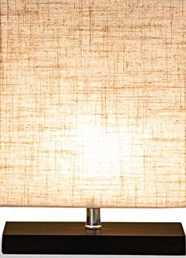 ZEEFO Simple Table Lamp, Retro Solid Wood and Fabric Shade Style Relax Lighting For Bedroom Bedside Desk Lamp, Contemporary Living Room, Study , Baby Room (Flaxen) (Rectangle)