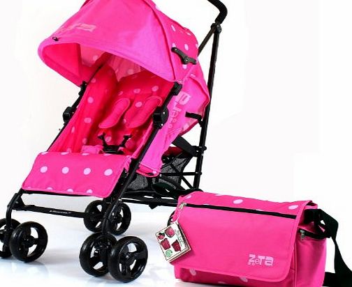 ZETA NEW ZETA VOOOM RASPBERRY (DOTS)   Changing Bag (Includes Changing Mat) BUGGY STROLLER PUSHCHAIR WITH LARGE SUN CANOPY HOOD with Rain Cover