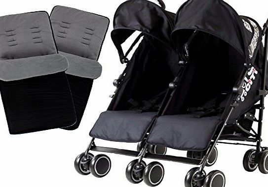 ZETA  Citi TWIN Stroller Buggy Pushchair - Black Double Stroller Complete With FootMuffs