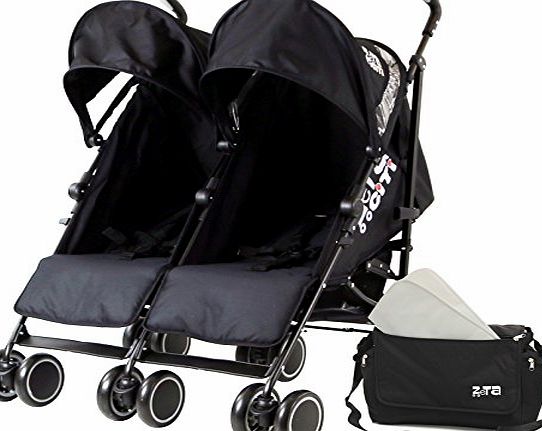ZETA  Citi TWIN Stroller Buggy Pushchair - Black Double Stroller With Bag