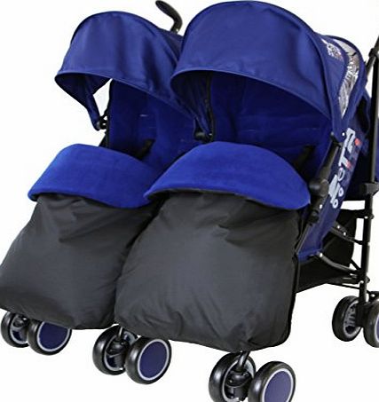 ZETA  Citi TWIN Stroller Buggy Pushchair - Navy (Dark Blue) Double Stroller Complete With FootMuffs