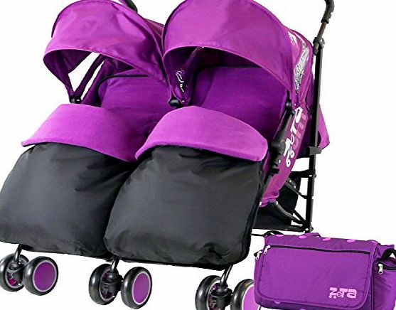 ZETA  Citi TWIN Stroller Buggy Pushchair - Plum Double Stroller Complete With FootMuffs And Bag
