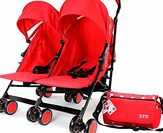 ZETA  Citi TWIN Stroller Buggy Pushchair - Warm Red Double Stroller With Bag