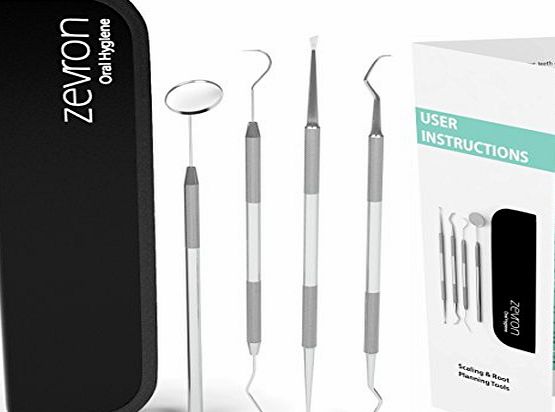 ZEVRON Essential Dental Hygiene Kit For Home Use - Calculus amp; Plaque Remover Set - Tartar Scraper - Scaler Instrument, Tooth Pick, Mouth Mirror - Deep Teeth Cleaning Tools to Maintain High Oral Care - Us