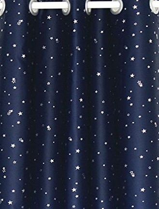 ZHH Navy with Sliver Stars Pattern Kids Room Blackout Curtain Thermal Insulated Curtain for Bedroom 40`` x 52`` (W 100cm x H 130cm, 1 Piece)