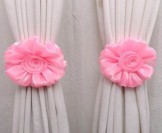 ZHUOTOP 1Pair Window Curtain Tieback Rose Flower Tie Back Holder Drape Colorful Pink