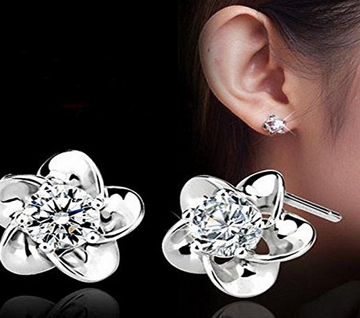 ZHUOTOP Fashion Sterling Silver Platinum Plated Crystal Flowers Ear Stud Earrings