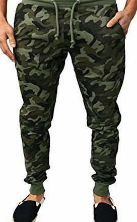 Zico Mens Boys Zico Designer Skinny Slim Fit Fleece Cuffed Joggers Casual Bottoms Pants Camouflage Army Green