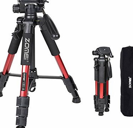 Zomei Q111 55`` Pan Head Panoramic Camera Tripod Lightweight with 1/4`` Quick Release Plate for Digital SLR Canon Nikon Sony Olympus Samsung etc., Red