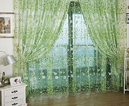 ZSL Small Flower Tulle Voile Door Window Curtain Green Drape Panel Sheer Scarf Valances For Bedroom Bathroom Living Room Childrens Room