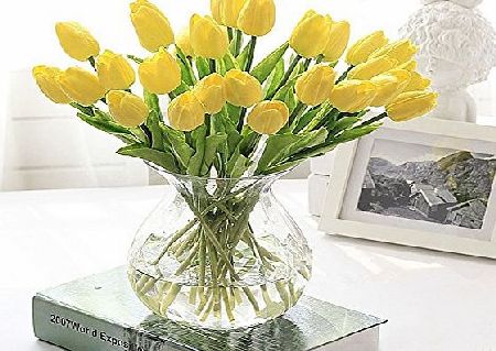 ZUMUii Butterme 10 Pcs Real Touch Latex Artificial Tulip Flowers Wedding Fake Flower Bouquets Garden Decor Valentines Day Birthday Christmas Gift (Yellow)